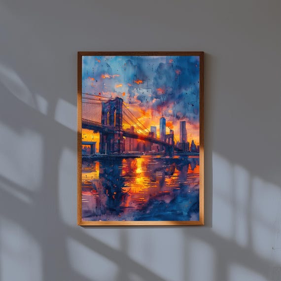 Brooklyn Bridge Watercolor Print Nyc Skyline Wall Art