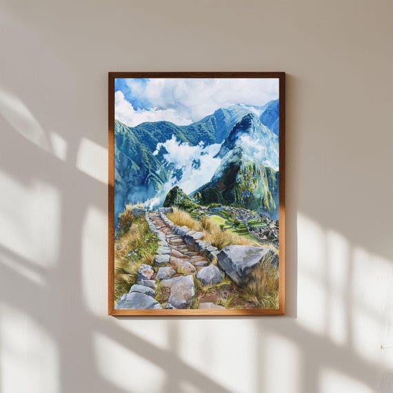 Machu Picchu Watercolor Print Inca Trail Peru Mountain Landscape
