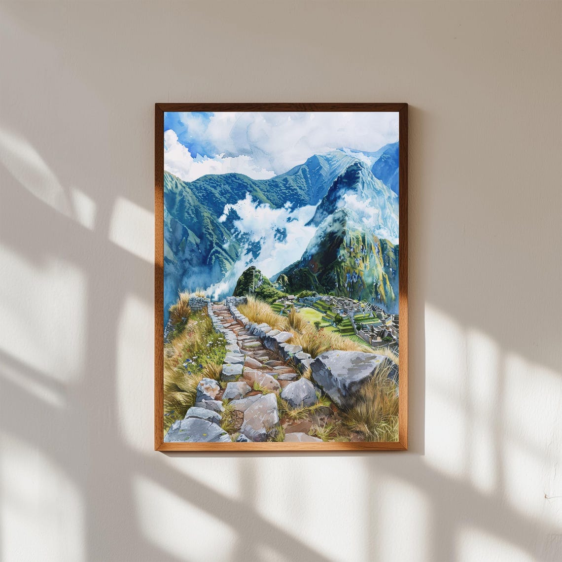 Machu Picchu Watercolor Print Inca Trail Peru Mountain Landscape