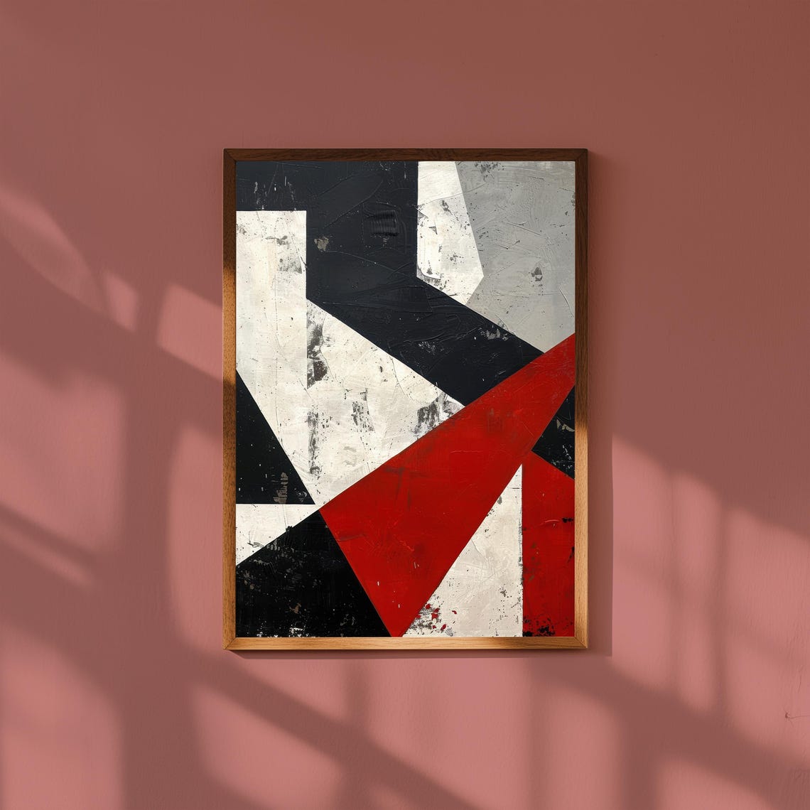 Asymmetrical Geometric Hard Edge Red Black Abstract Wall Art