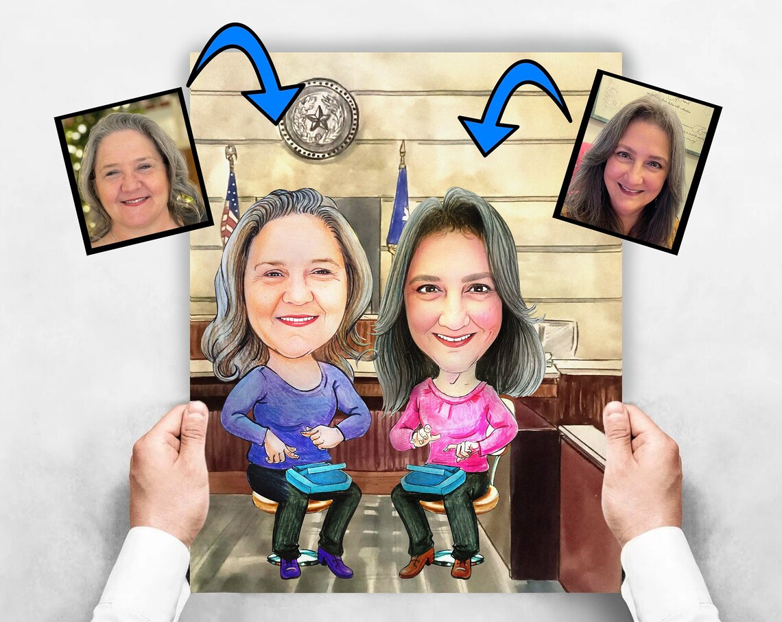 Custom Court Reporter Double Caricature Portrait From Photo Poster