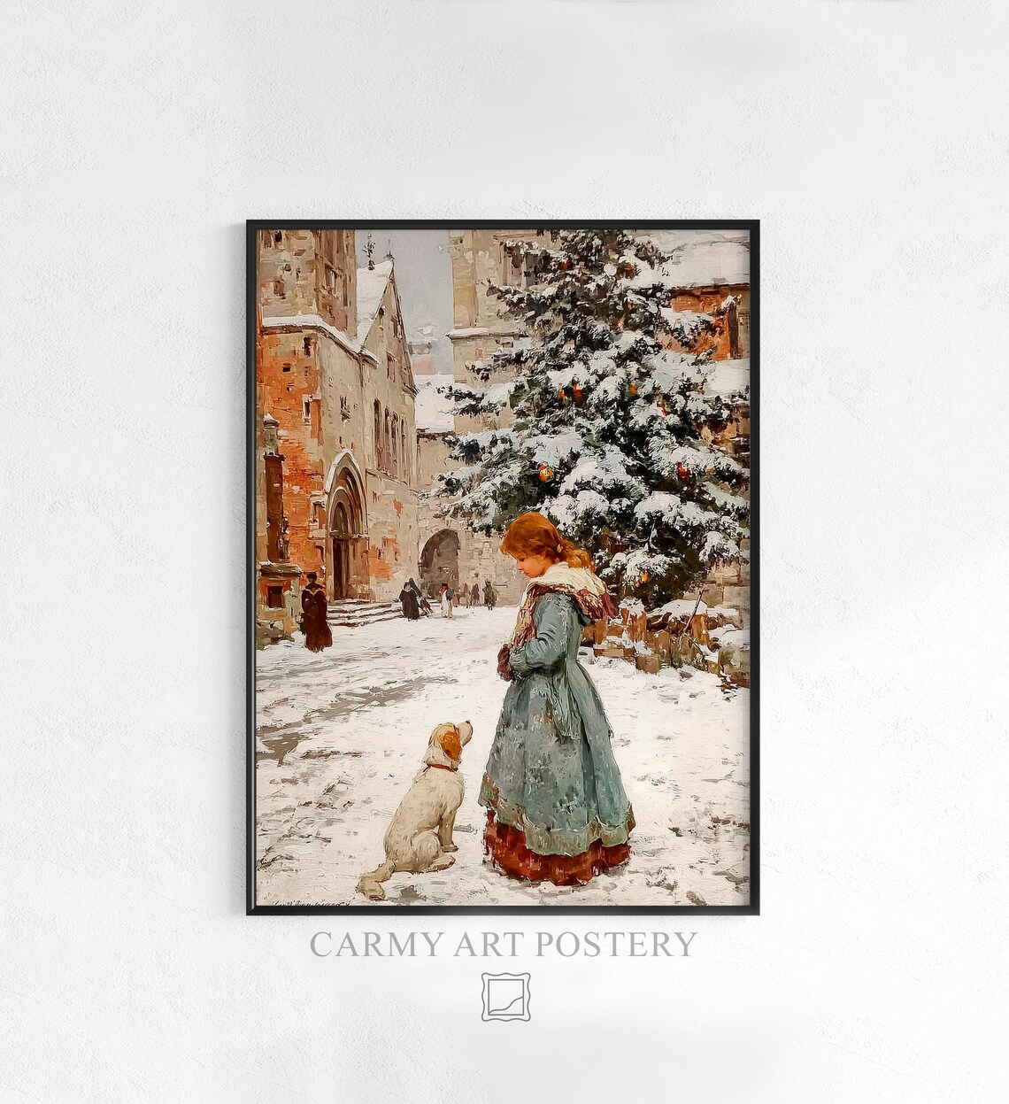 Vintage Christmas Victorian Woman, Nostalgic Winter Scene