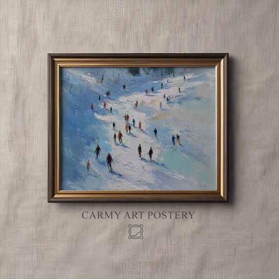 Skiers Gliding Down Snowy Slopes Impressionist Winter Sports Art Poster