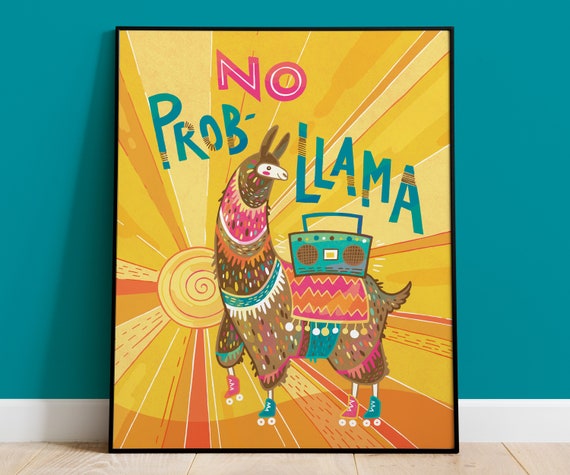 Colorful Wall Decor Bright Wall Art Bold Illustration Print Llama Art Print Hand Lettered Inspirational Quote Maximalist Decor