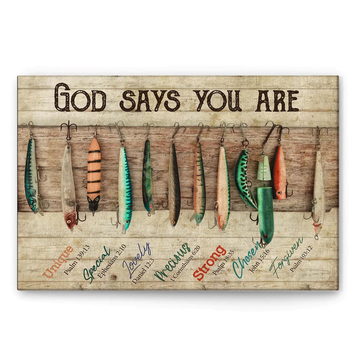 God Says You Are Bible Verses Vintage Fishing Lures Rustic Poster