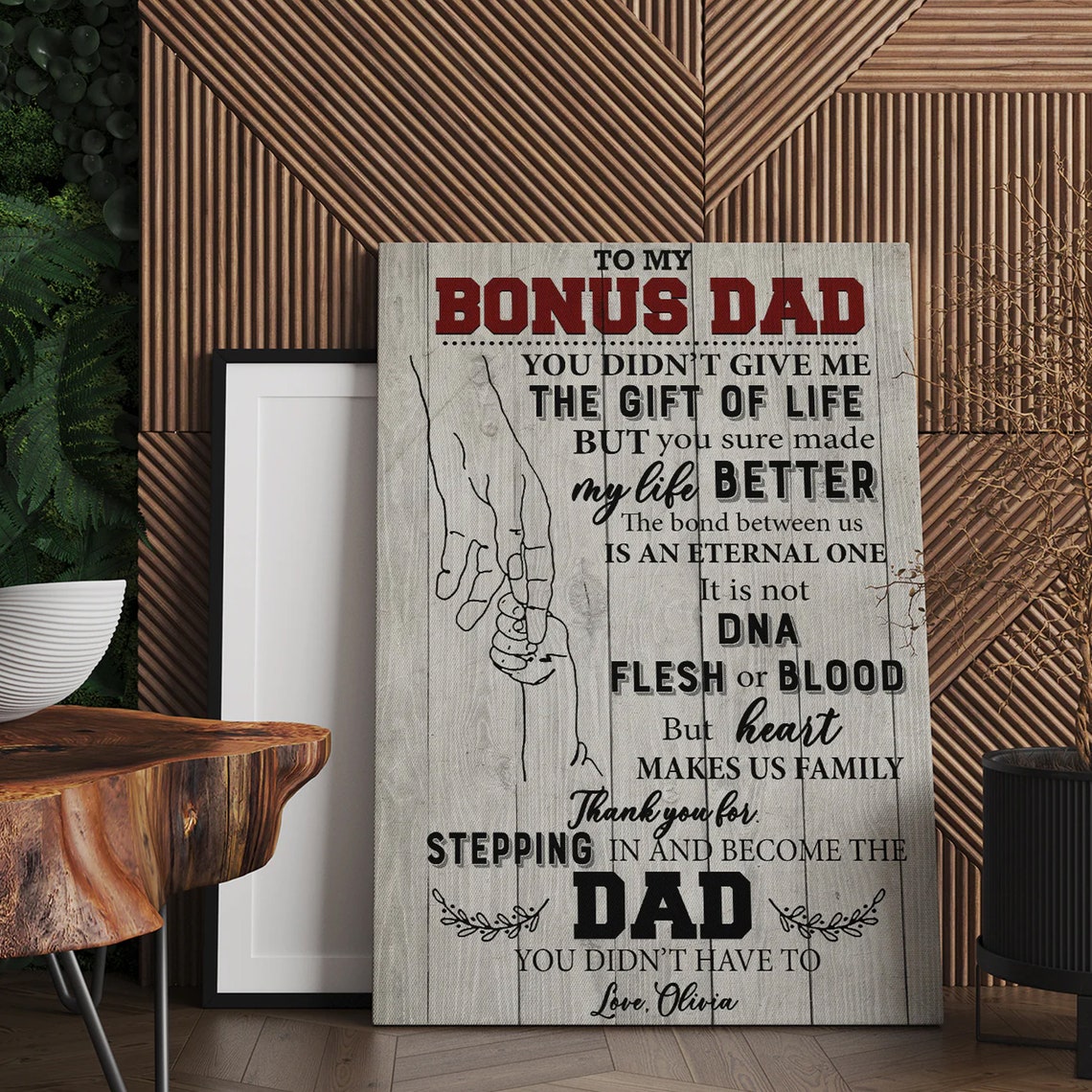 To My Bonus Dad Line Art Hands Thank You Stepdad Gift Poster - Image 4