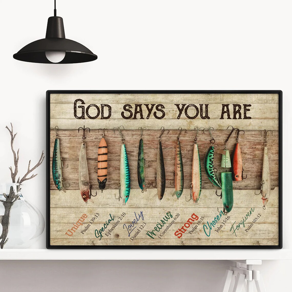 God Says You Are Bible Verses Vintage Fishing Lures Rustic Poster - Image 2
