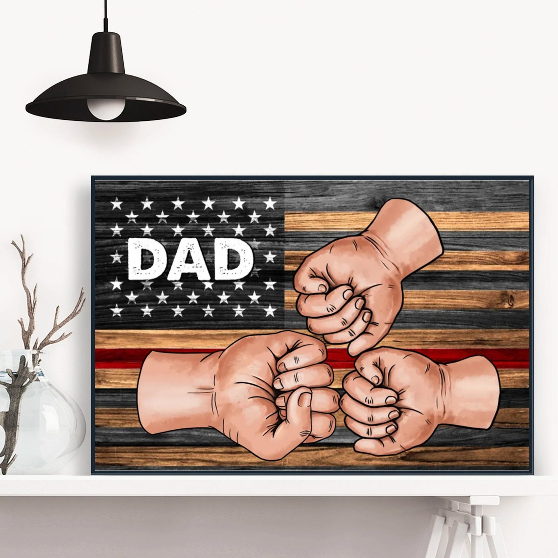 Dad Fist Bump American Flag Custom Name Father's Day Gift Poster - Image 3