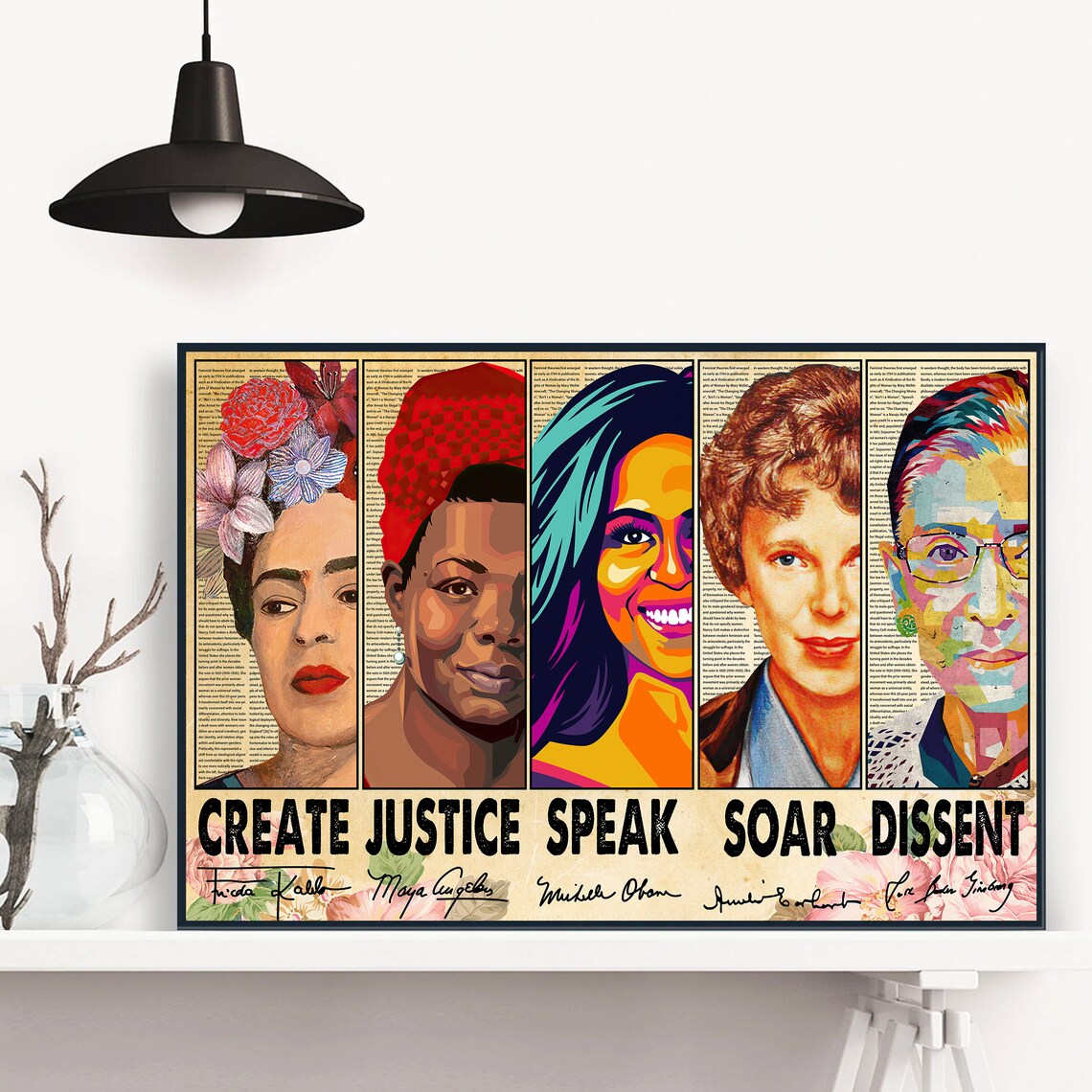 Inspirational Women History Frida Kahlo Michelle Obama Pop Art Poster - Image 2