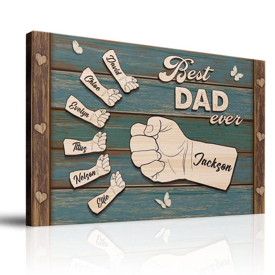 Best Dad Ever Personalized Fist Bump Rustic Wooden Father Gift Poster