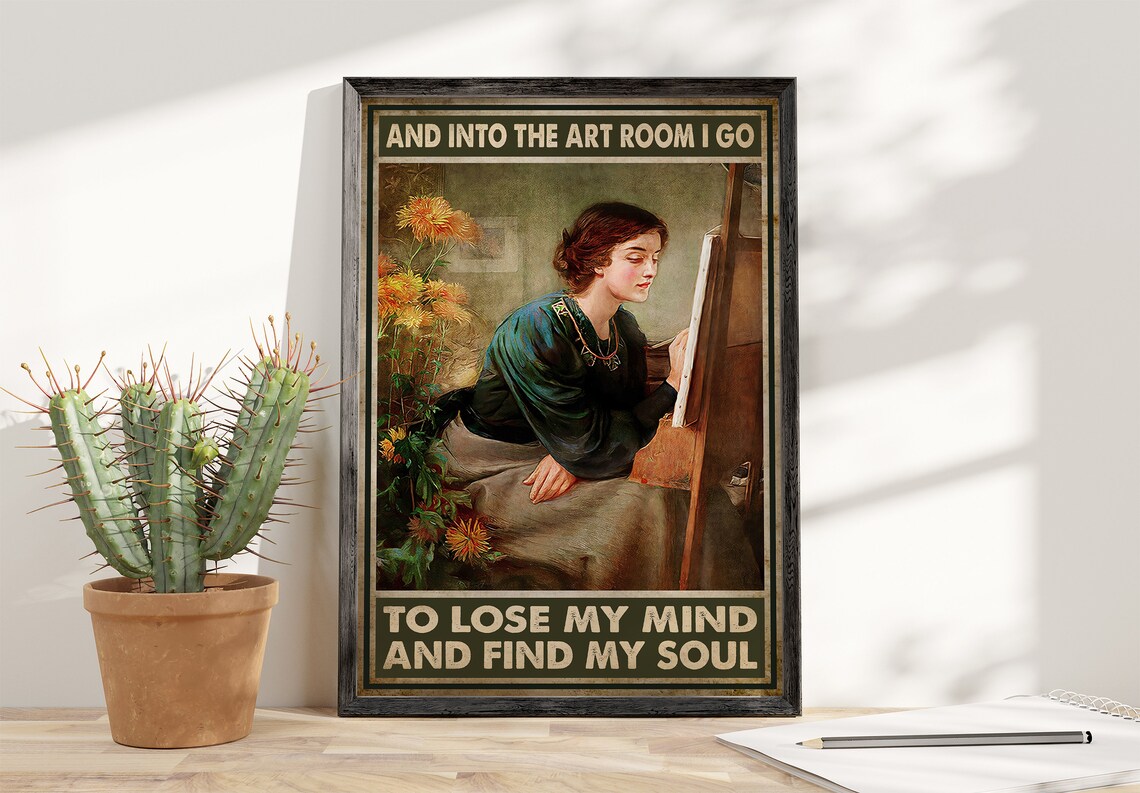 And Into the Art Room I Go Vintage Artist Painting Easel Quote Poster - Image 4