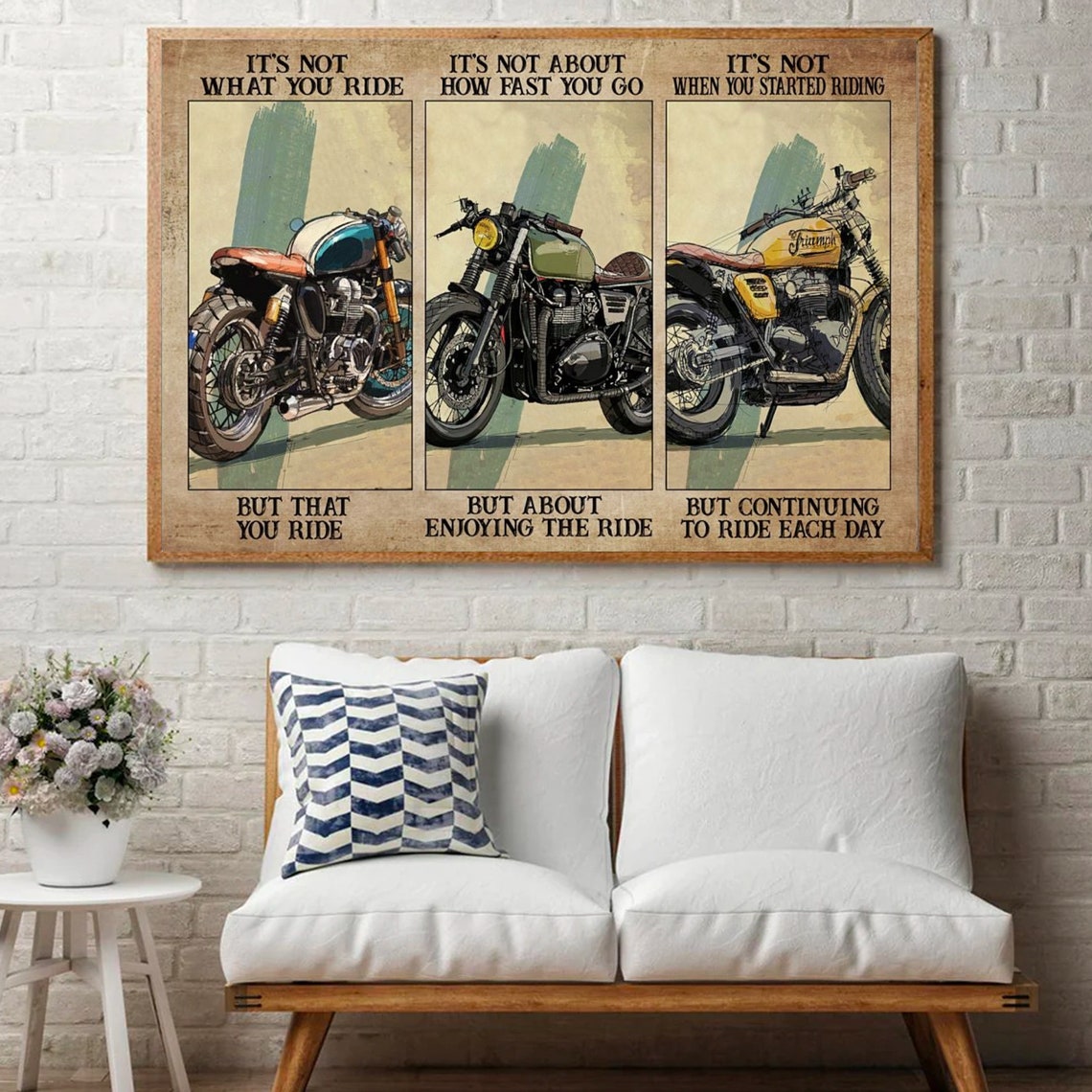 Vintage Motorcycle Triptych 'It's Not What You Ride' Rider Poster - Image 2