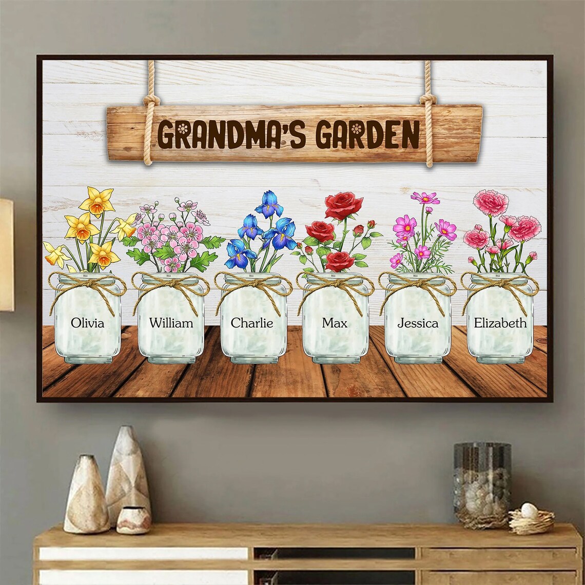 Grandmas Garden Birth Month Flower Mason Jar Family Names Art Poster - Image 3