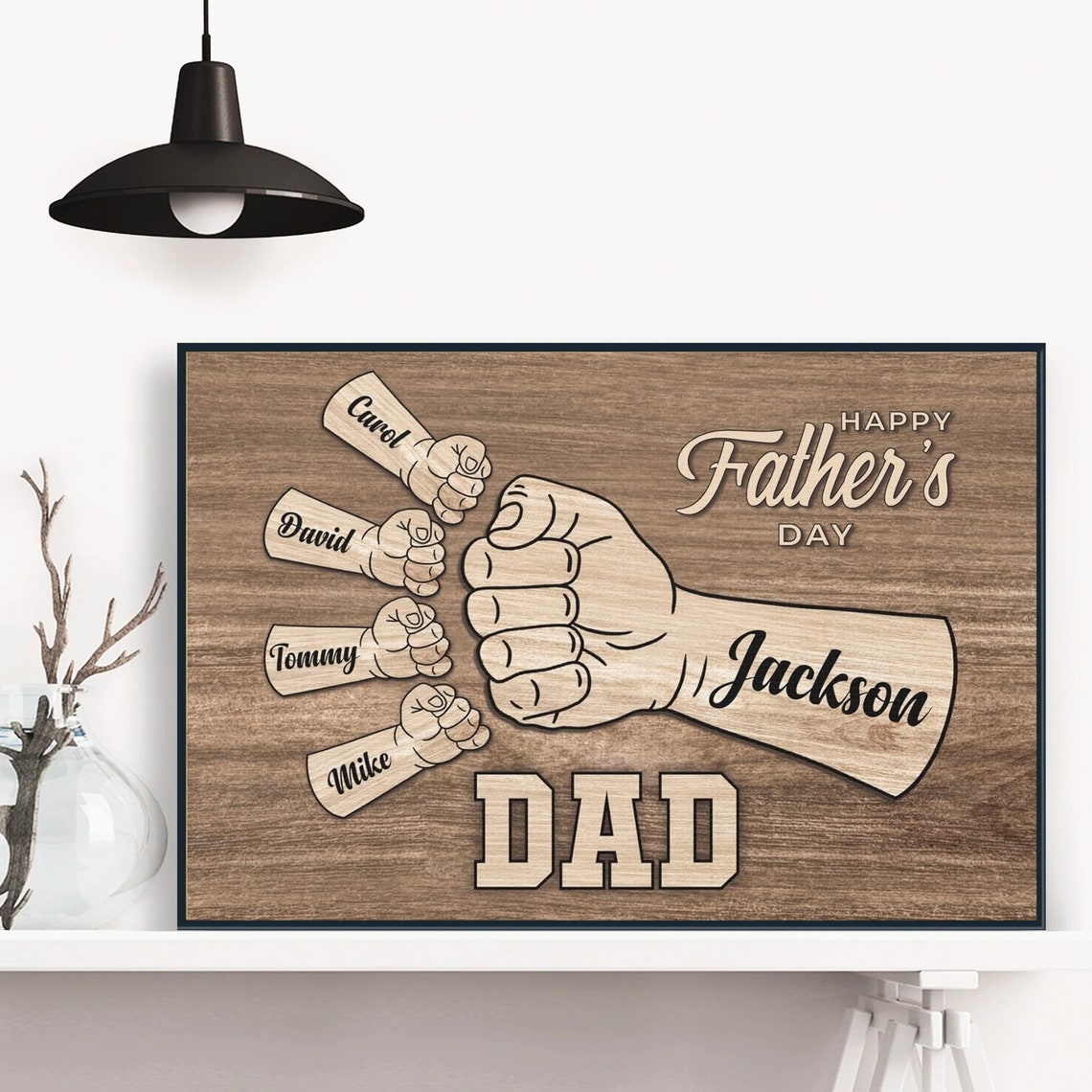 Personalized Dad Fist Bump With Kids Names Happy Father's Day Poster - Image 3