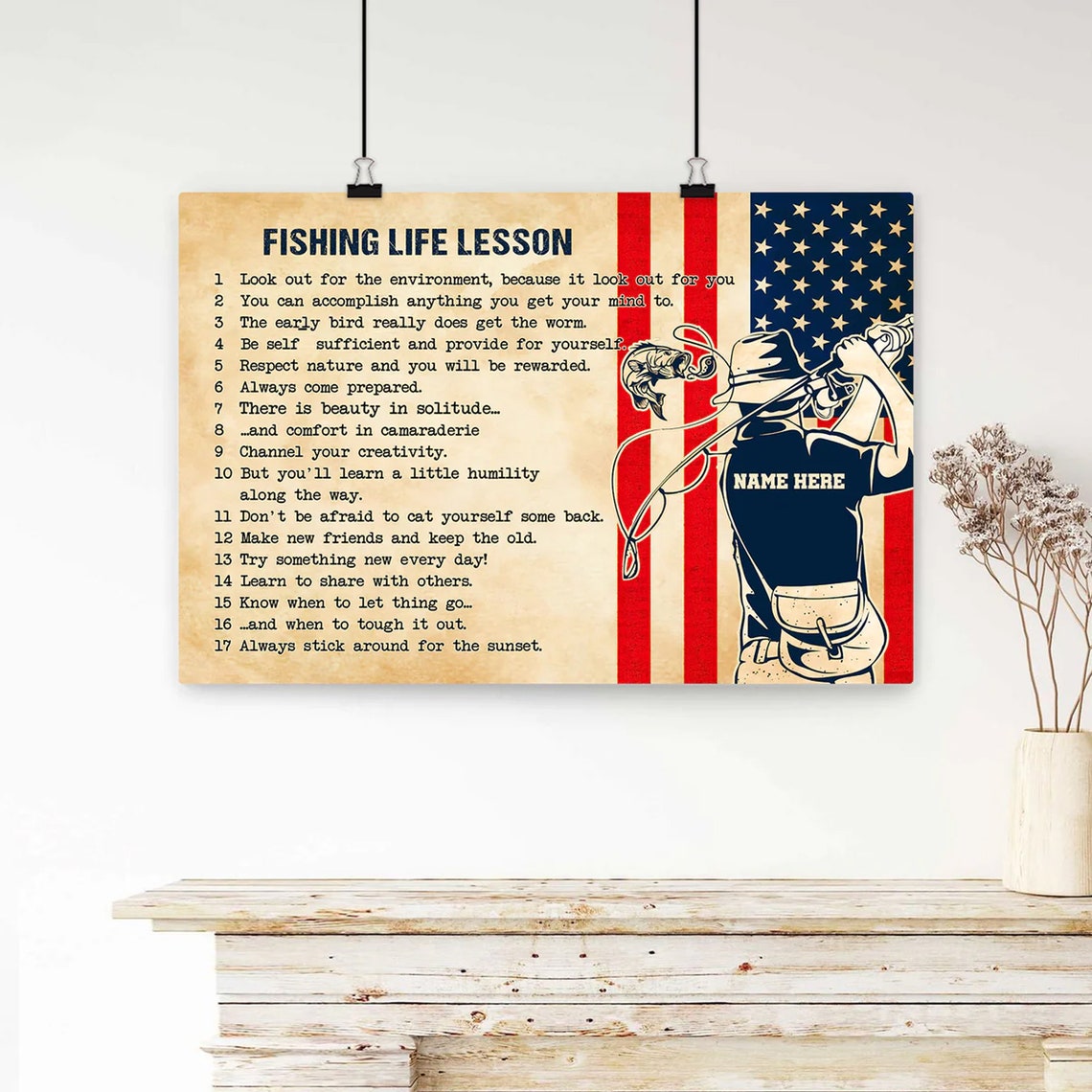 Personalized Fishing Postercanvas Fishing Life Lessons Wall Art Custom Name Home Decor For Son Boy Men Husband - Image 3