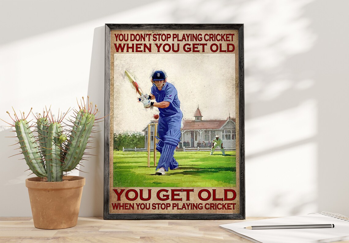 You Dont Stop Playing Cricket Vintage Batsman Funny Sports Poster