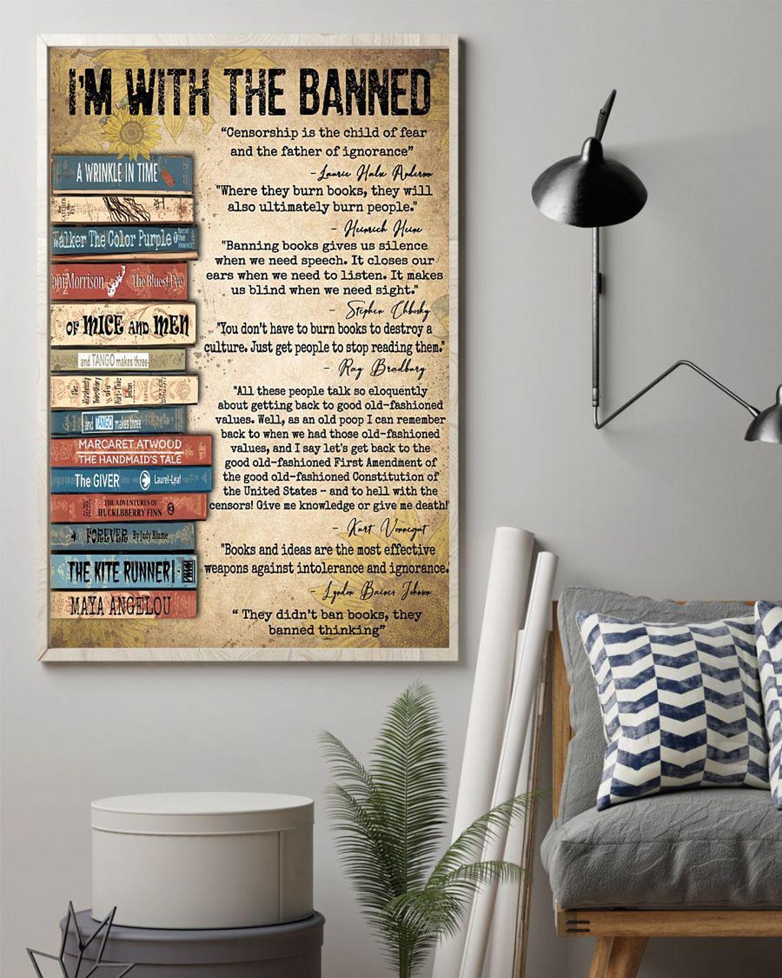 I Am With the Banned Books Reading Freedom Literary Quote Poster - Image 2