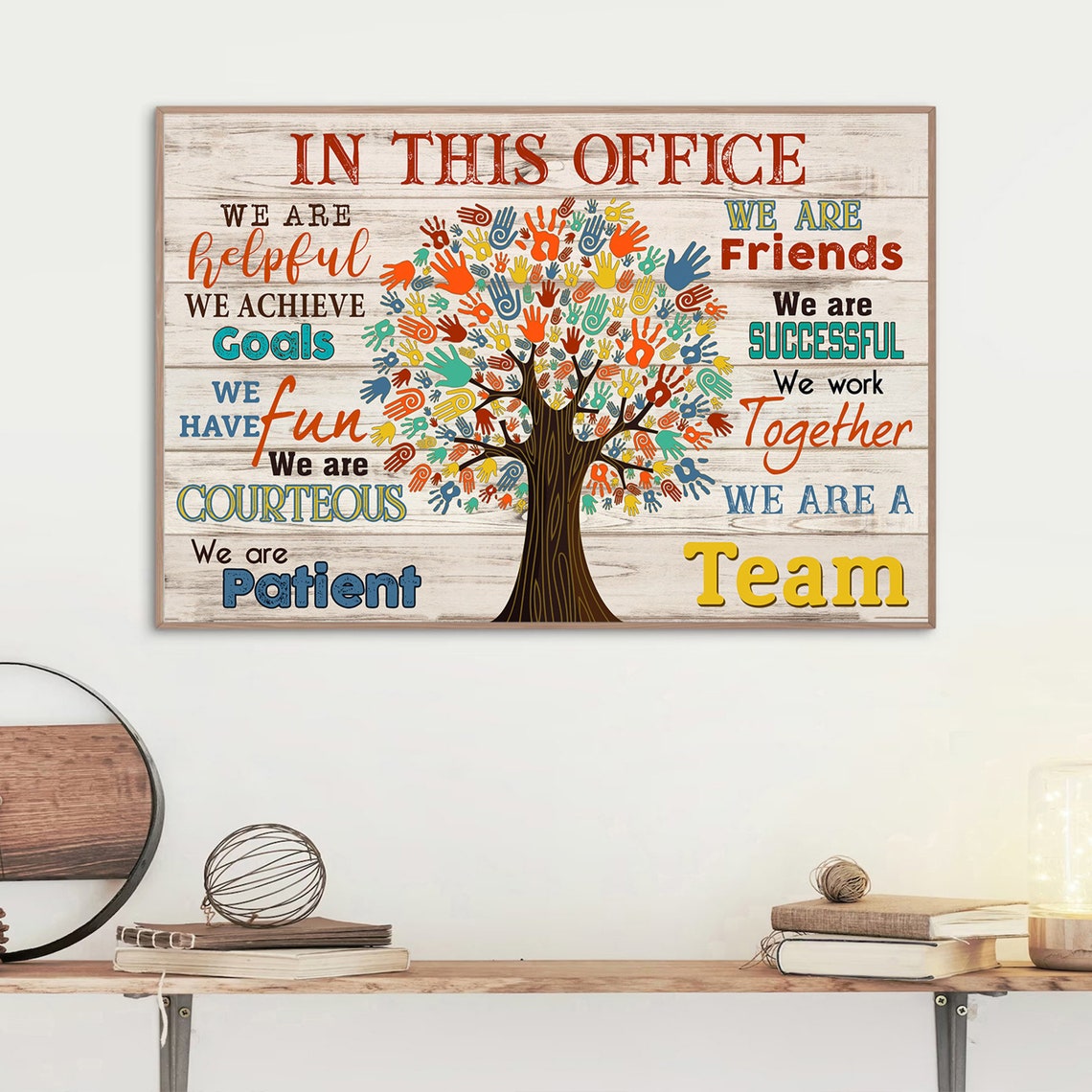In This Office We Are a Team Handprint Tree Teamwork Values Poster - Image 4