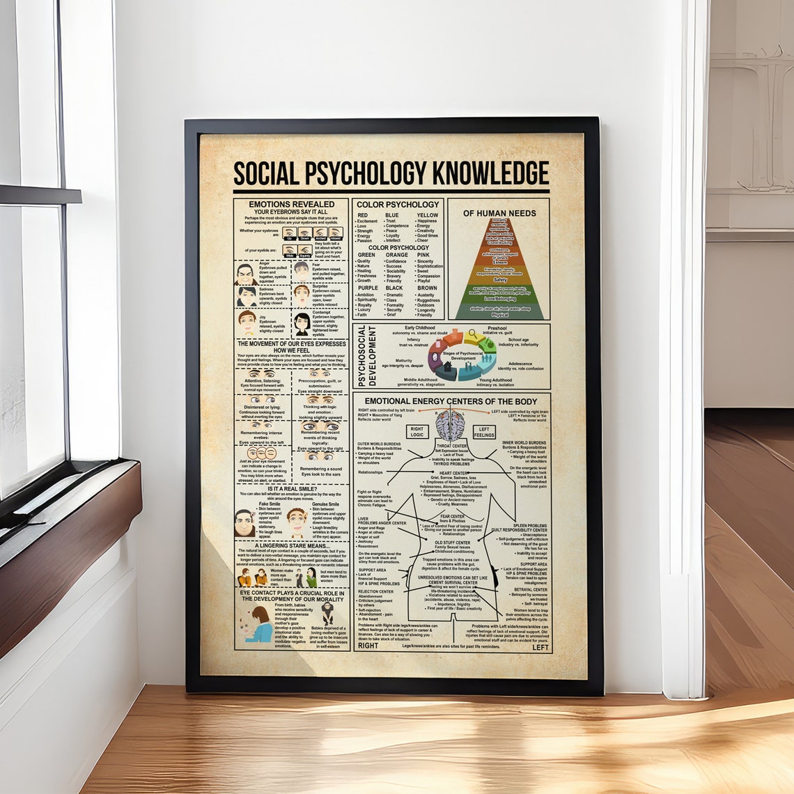 Social Psychology Knowledge Chart of Human Needs Vintage Poster