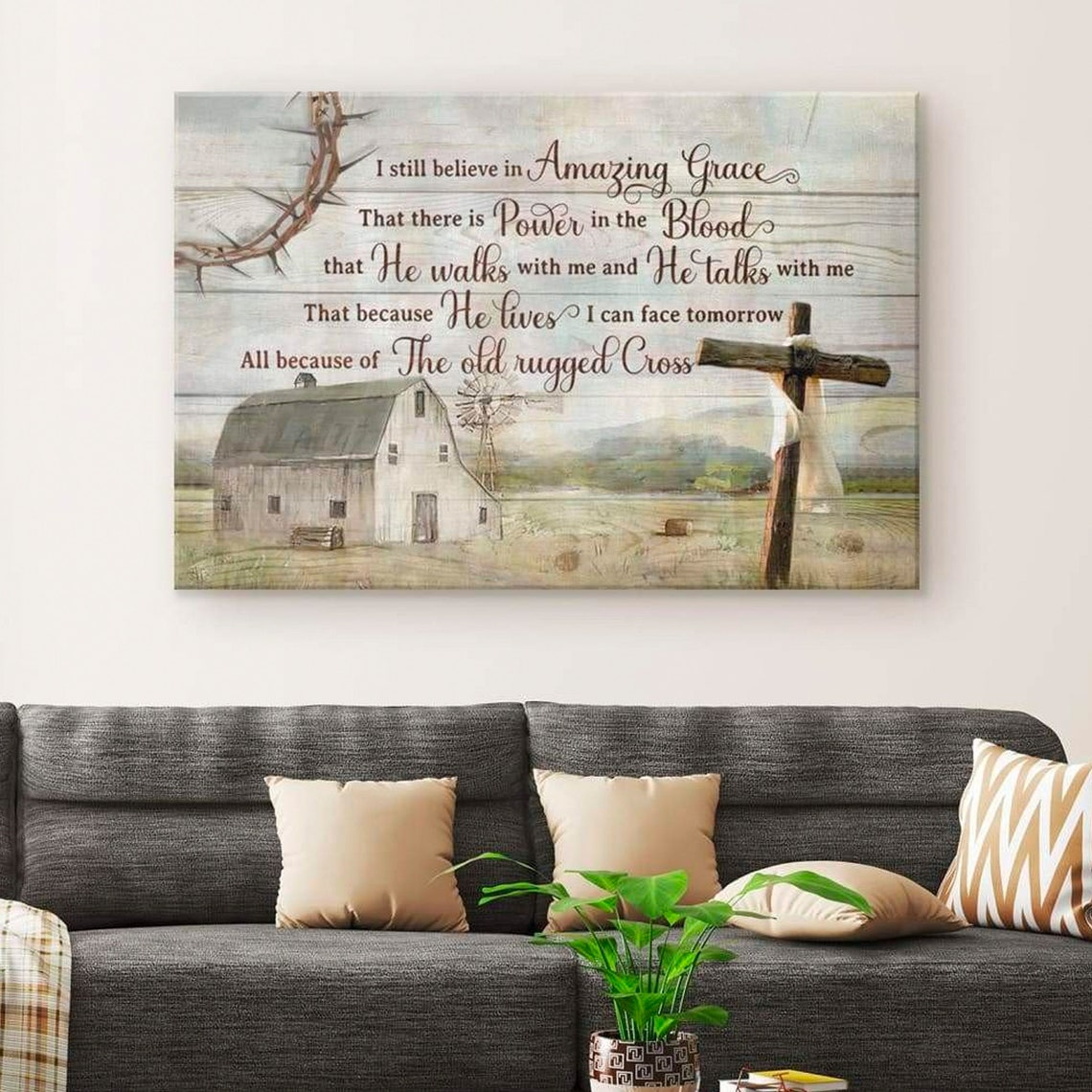 I Still Believe in Amazing Grace Old Rugged Cross Canvas Print - Image 3
