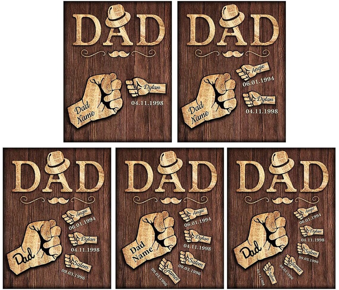 Personalized Dad Fist Bump Names Vintage Wooden Father Gift Poster - Image 4