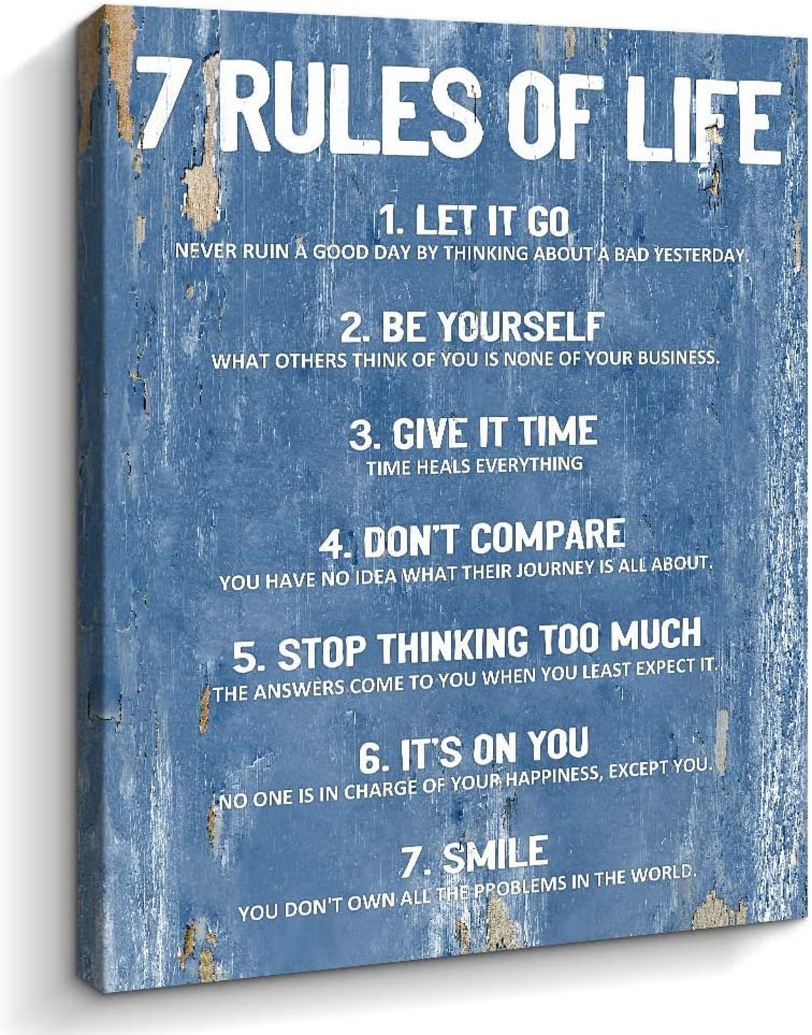 7 Rules of Life Rustic Brown Wood Motivational Quotes Canvas Wall Art - Image 4