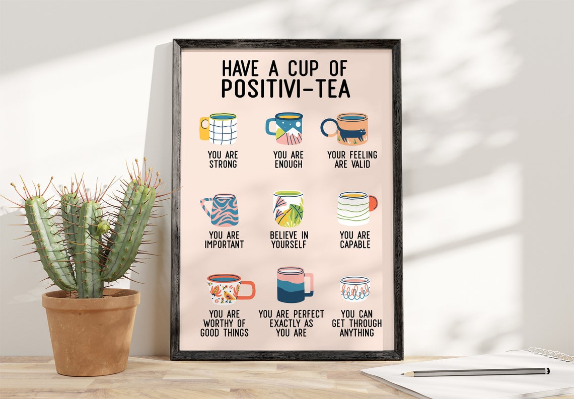 Have A Cup Of Positivi Tea Affirmation Mugs Daily Motivation Poster
