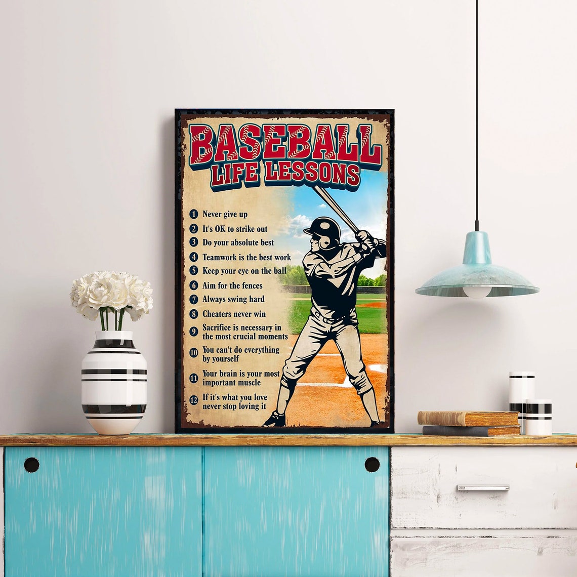 Baseball Life Lessons Vintage Batter Twelve Rules Sports Poster - Image 3