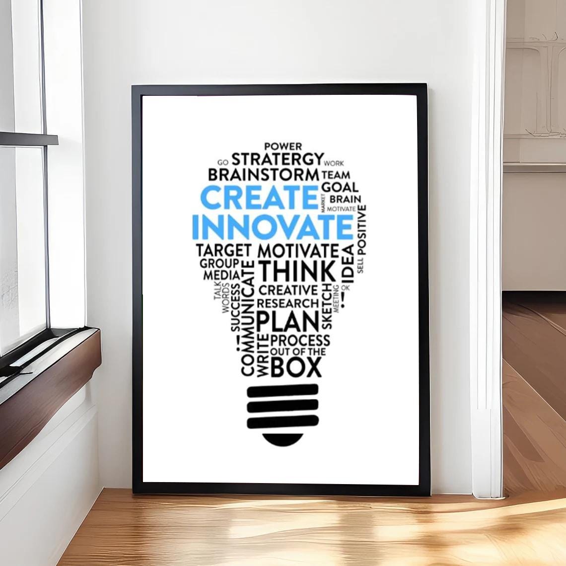 Create Innovate Lightbulb Word Cloud Office Motivational Poster
