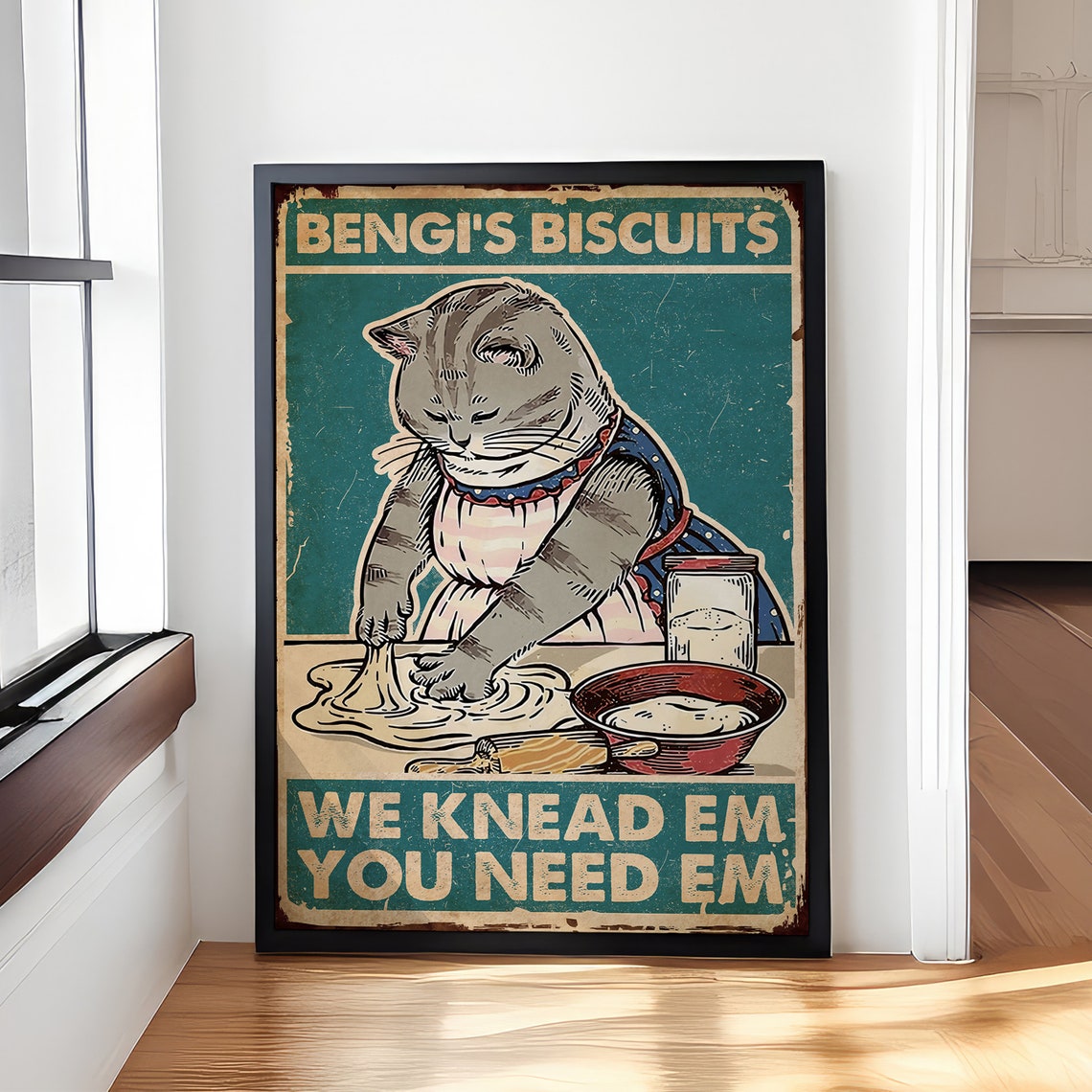 Funny Cat Kittzy Biscuits We Knead Em Vintage Kitchen Humor Poster - Image 4