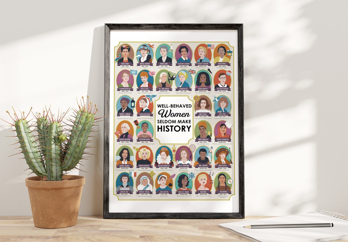 Well Behaved Women Seldom Make History Feminist Illustrated Poster