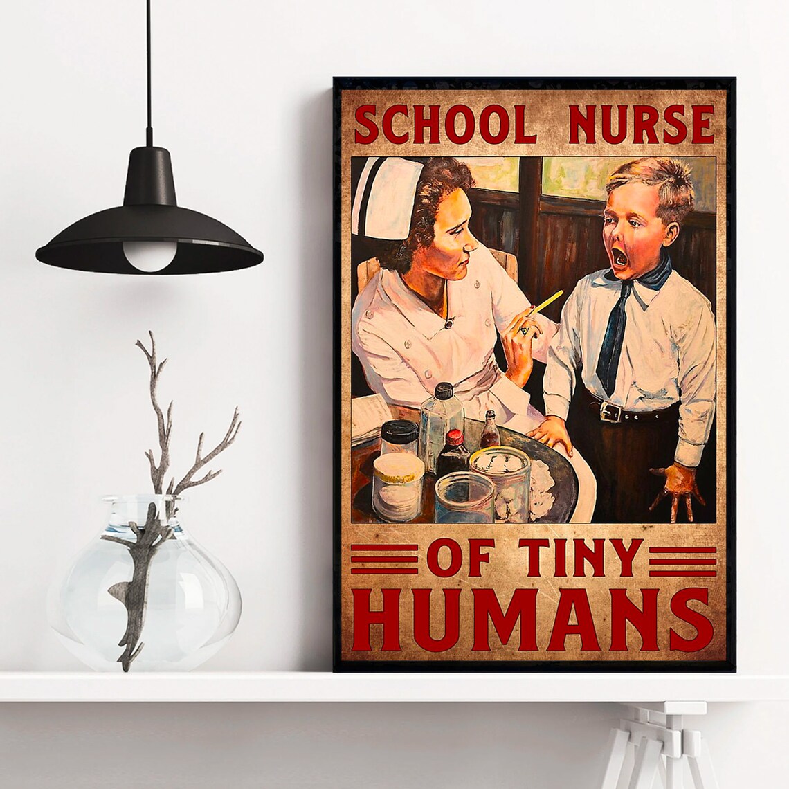 School Nurse of Tiny Humans Vintage Funny Nurse Tribute Poster - Image 4