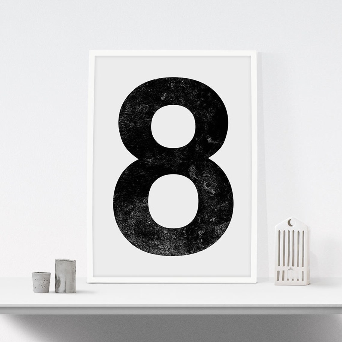 Vintage Distressed Number Eight Black White Typography Poster - Image 3