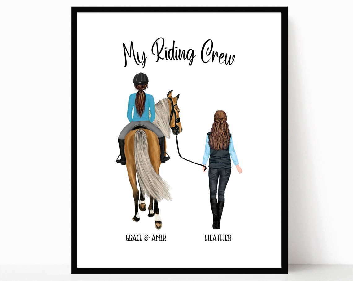 Personalized Horse Riding Family Print Horse Back Riding Daughter Gift Horse Friends Lover Art Horse Owner Poster
