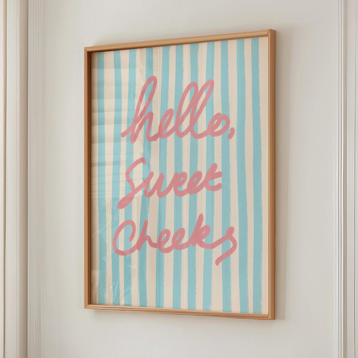Hello Sweet Cheeks Pink Blue Stripe Quote Art Print