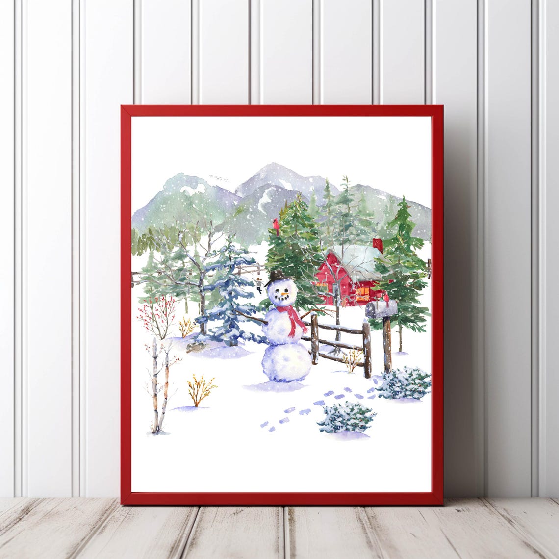 Winter Snowman Wall Art Woodland Snowman Sign 5x7 8x10 85x11 11x14 16x20 Seasonal Watercolor Country Decor Diy Home Decor - Image 6