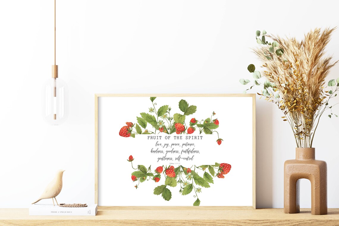 Fruit Of The Spirit Strawberry Botanical Galatians Verse Poster - Image 8