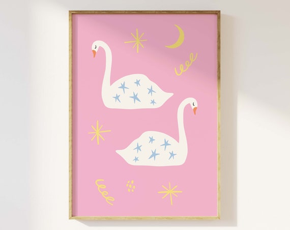 Swans Print Art Cute Spring Wall Print Pink Swans Art Print Trendy Easter Decor Spring Wall Decor
