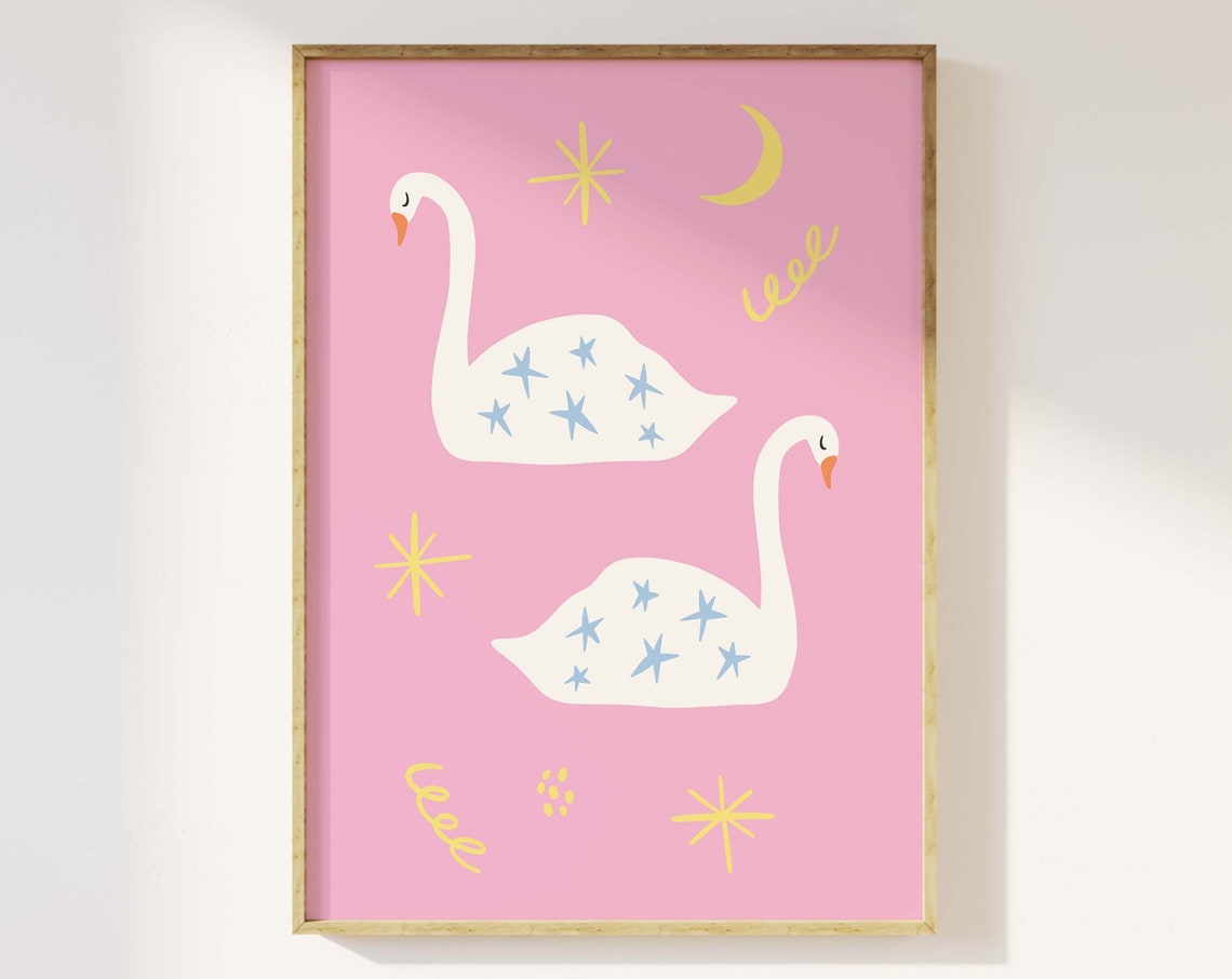 Swans Print Art Cute Spring Wall Print Pink Swans Art Print Trendy Easter Decor Spring Wall Decor
