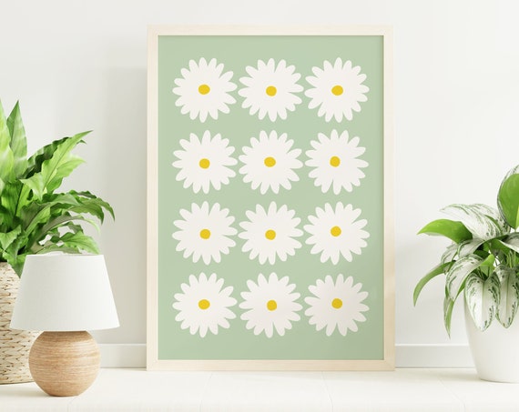 Green Daisy Print Art Flower Wall Art Green Daisies Floral Art Print Cute Trendy Wall Art