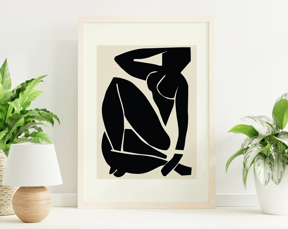 Matisse Style Black Nude Seated Figure Modern Abstract Art Print