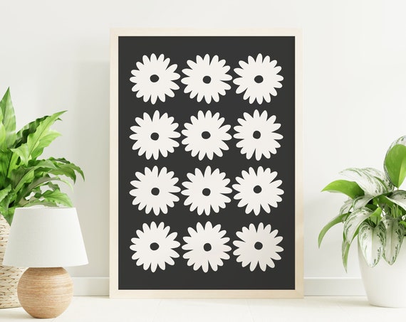Black And White Daisy Print Art Flower Wall Art Black Daisies Floral Art Print Cute Trendy Wall Art