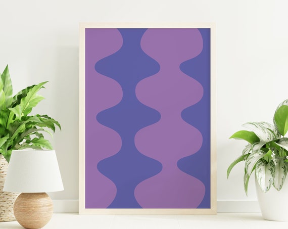 Blue Purple Abstract Print Art Trendy Blue Purple 70s Retro Art Cute Trendy Wall Art