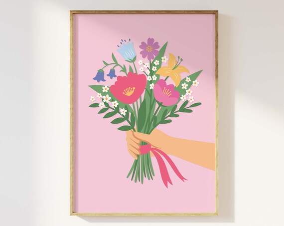 Hand Holding Wildflower Bouquet Colorful Spring Floral Gift Poster
