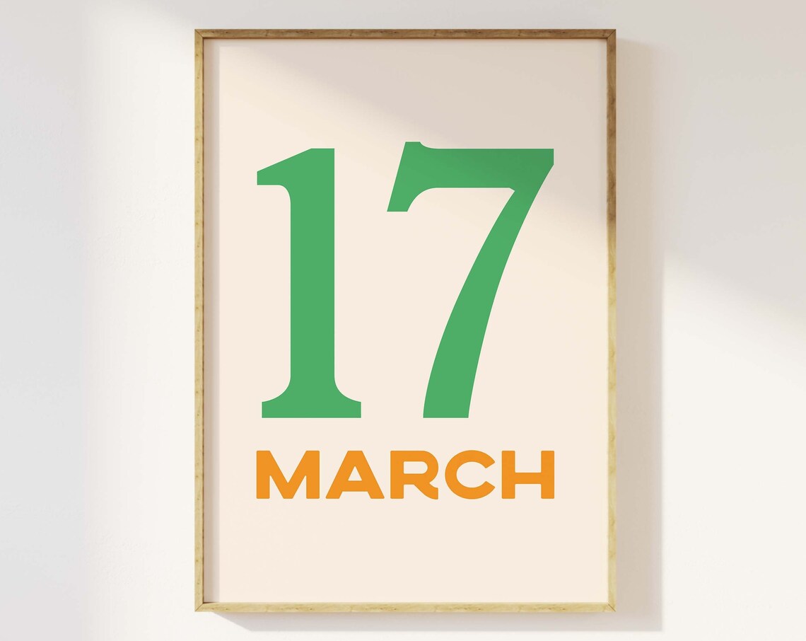 March 17 Date Typography St Patricks Day Minimal Green Poster