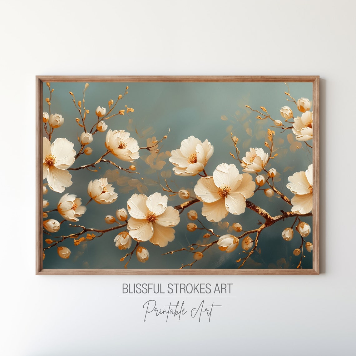 White Blossoms On Sage Green Branch Floral Wall Decor Poster - Image 4