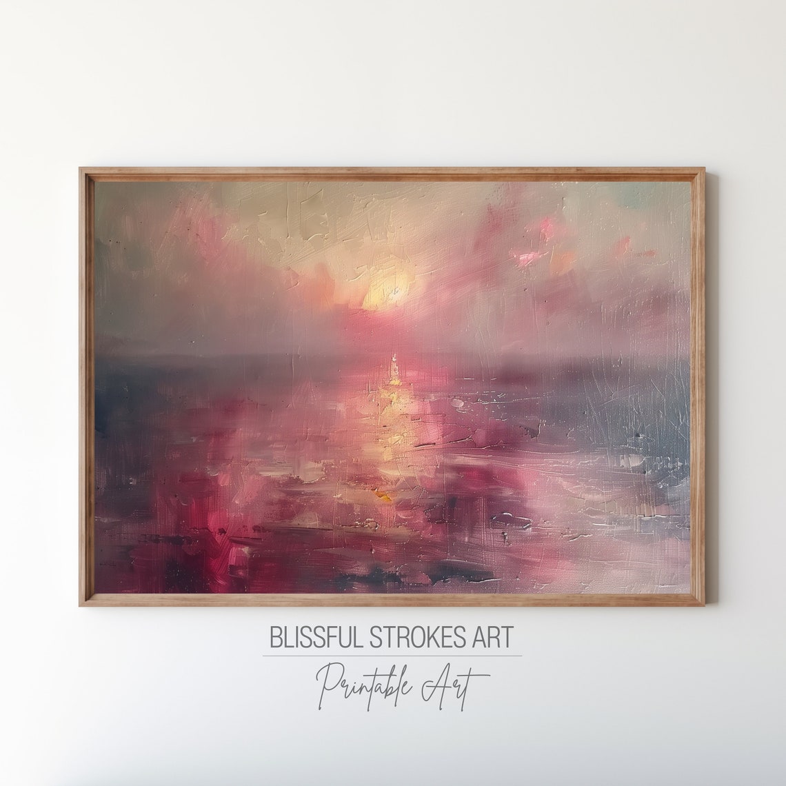 Pink Abstract Sunset Seascape Textured Blush Ocean Painting Poster