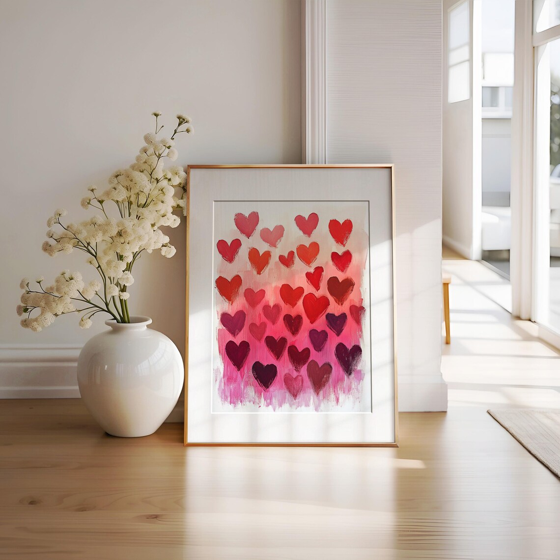 Red and Pink Painted Hearts Pattern Romantic Love Valentine Art Poster - Image 3