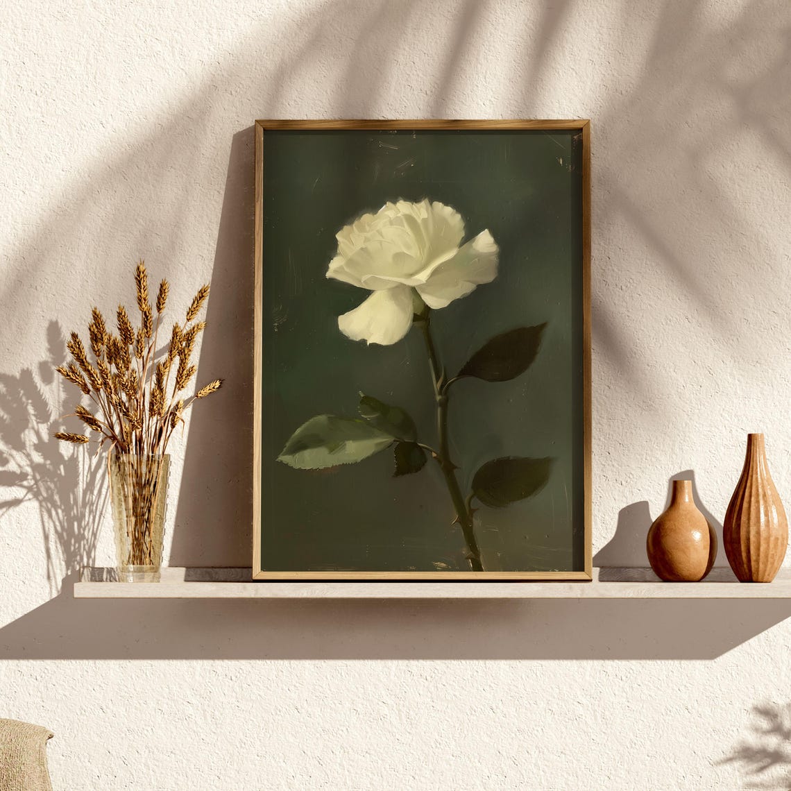 White Rose Bloom on Dark Green Background Vintage Botanical Poster - Image 3