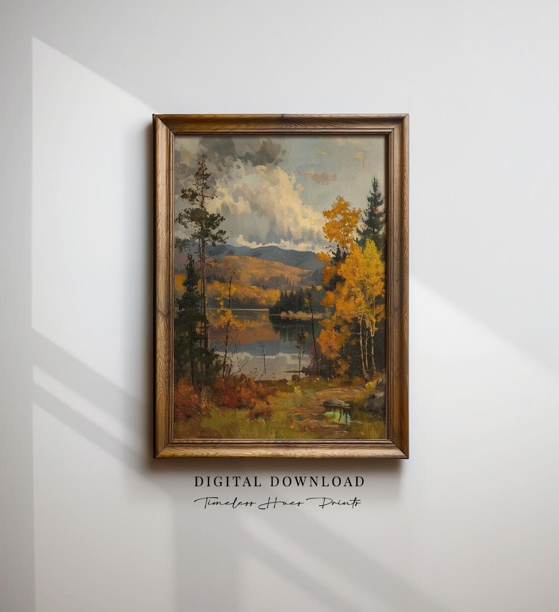Autumn Lake Vintage Oil Painting Golden Fall Trees Landscape Poster
